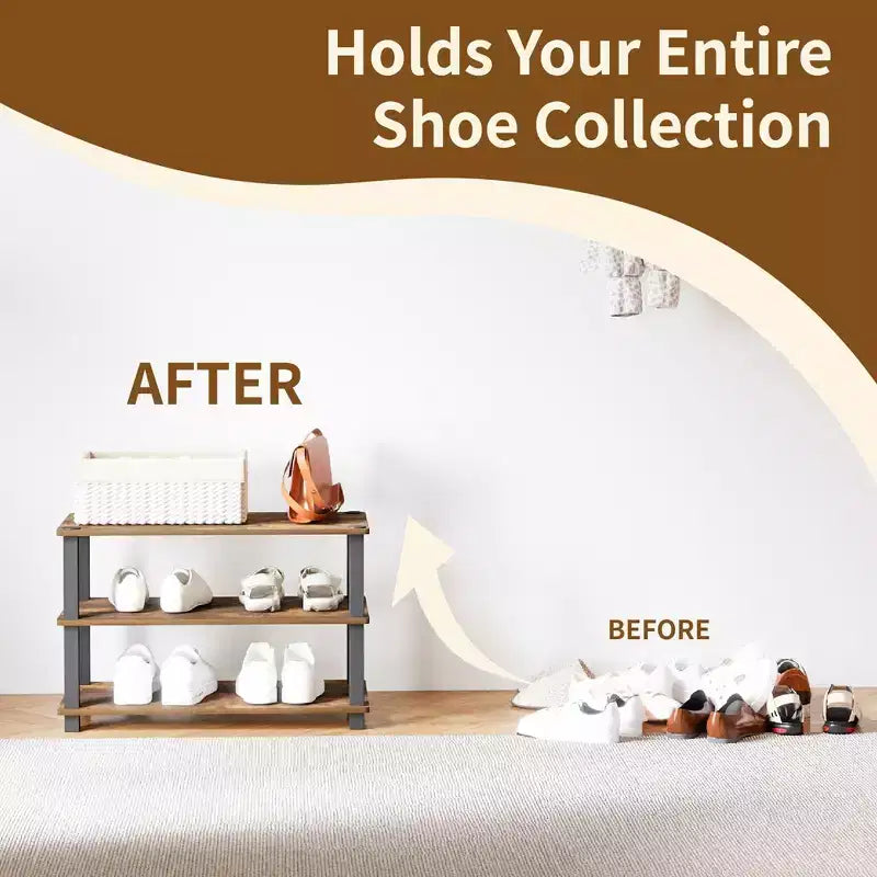 HOMLUX Étagère à chaussures 3 niveaux pour 9 paires, aucun outil nécessaire