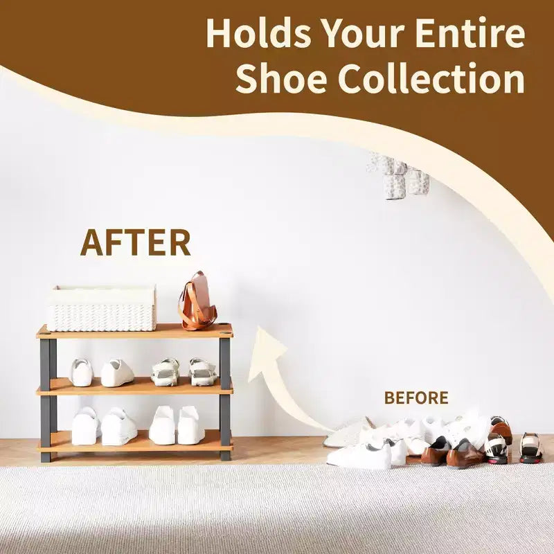 HOMLUX Étagère à chaussures 3 niveaux pour 9 paires, aucun outil nécessaire