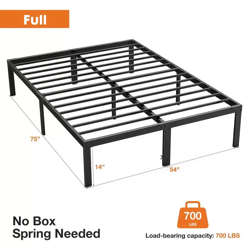 Alvantor Heavy Duty Metal Bed Frame with Steel Slat Support  No Box Spring Needed, 12 Underbed Storage, Quick Assembly, 300 lb Capacity (Full)