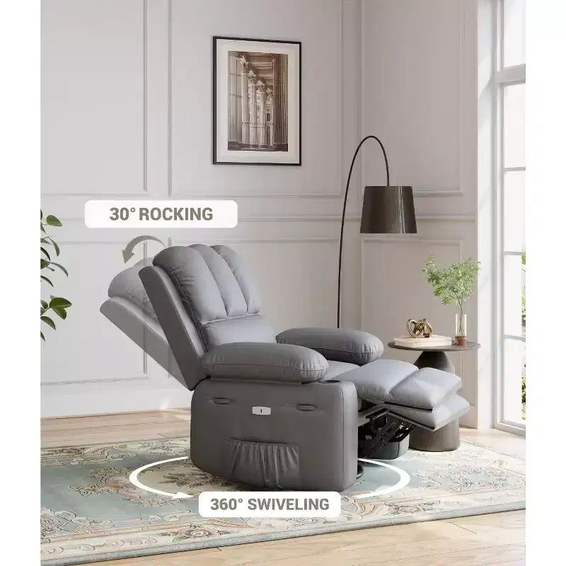 Fauteuil inclinable surdimensionné TOPOW, fauteuils inclinables pivotants à 360° avec chaleur et massage, fauteuil inclinable en éponge douce haute densité avec porte-gobelet et poche latérale