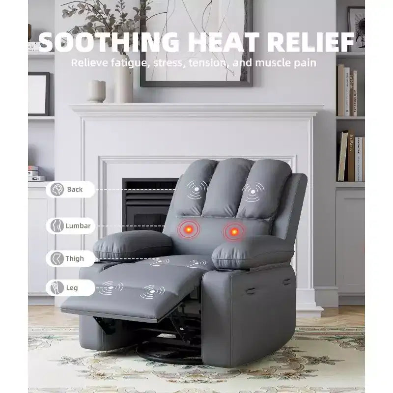 Fauteuil inclinable surdimensionné TOPOW, fauteuils inclinables pivotants à 360° avec chaleur et massage, fauteuil inclinable en éponge douce haute densité avec porte-gobelet et poche latérale