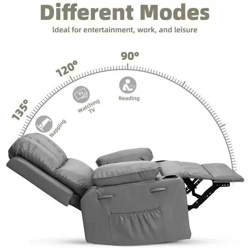 Fauteuil inclinable surdimensionné TOPOW, fauteuils inclinables pivotants à 360° avec chaleur et massage, fauteuil inclinable en éponge douce haute densité avec porte-gobelet et poche latérale