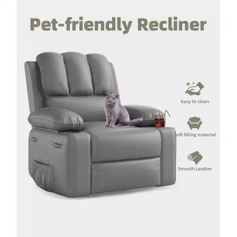 Fauteuil inclinable surdimensionné TOPOW, fauteuils inclinables pivotants à 360° avec chaleur et massage, fauteuil inclinable en éponge douce haute densité avec porte-gobelet et poche latérale