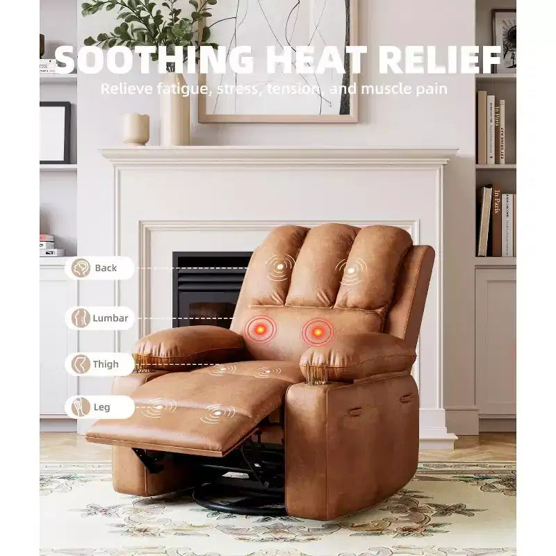 Fauteuil inclinable surdimensionné TOPOW, fauteuils inclinables pivotants à 360° avec chaleur et massage, fauteuil inclinable en éponge douce haute densité avec porte-gobelet et poche latérale