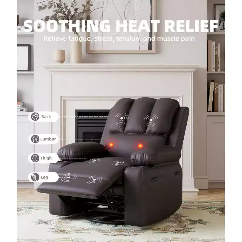 Fauteuil inclinable surdimensionné TOPOW, fauteuils inclinables pivotants à 360° avec chaleur et massage, fauteuil inclinable en éponge douce haute densité avec porte-gobelet et poche latérale