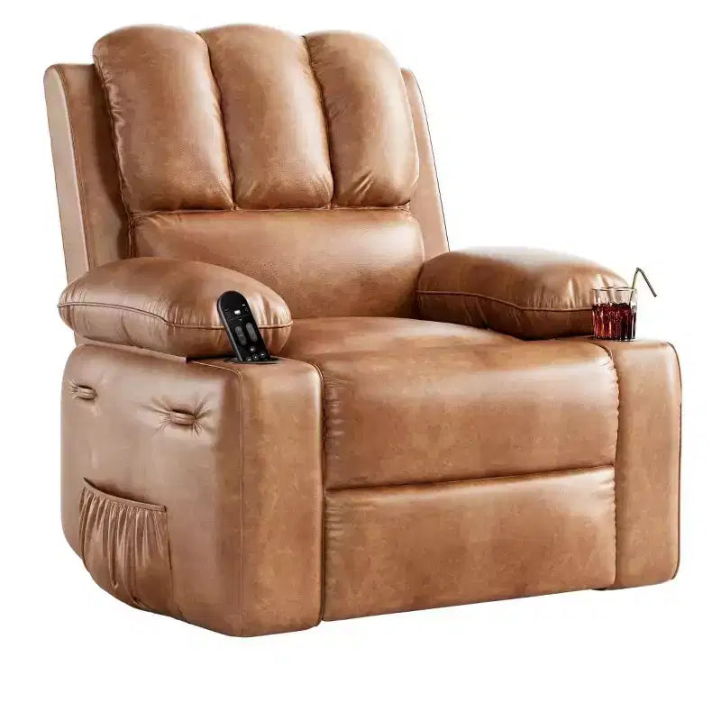 Fauteuil inclinable surdimensionné TOPOW, fauteuils inclinables pivotants à 360° avec chaleur et massage, fauteuil inclinable en éponge douce haute densité avec porte-gobelet et poche latérale