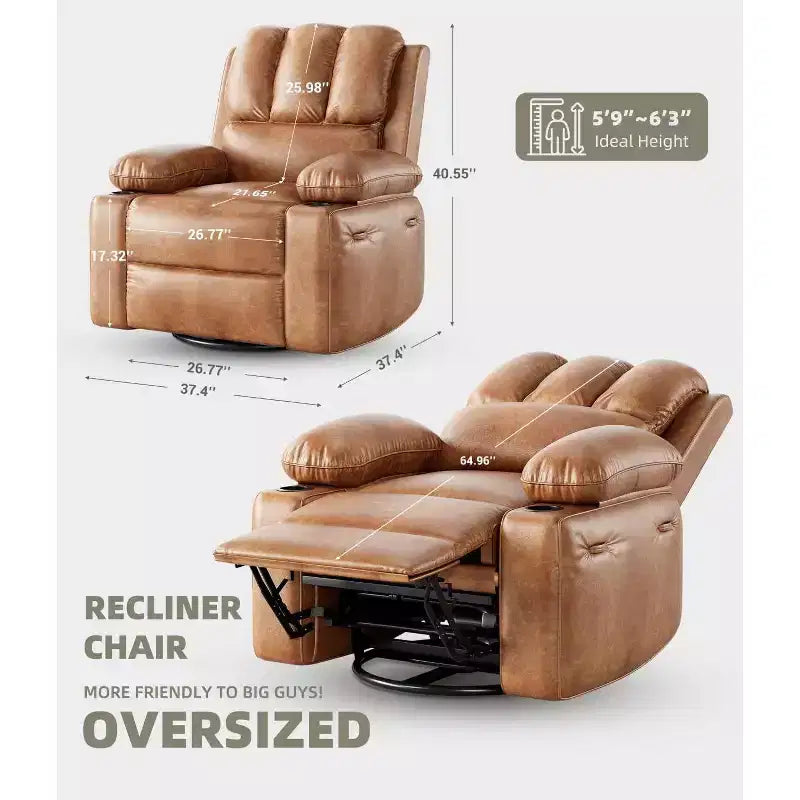 Fauteuil inclinable surdimensionné TOPOW, fauteuils inclinables pivotants à 360° avec chaleur et massage, fauteuil inclinable en éponge douce haute densité avec porte-gobelet et poche latérale