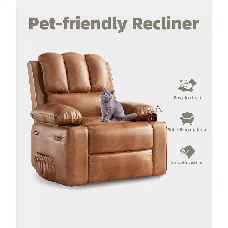 Fauteuil inclinable surdimensionné TOPOW, fauteuils inclinables pivotants à 360° avec chaleur et massage, fauteuil inclinable en éponge douce haute densité avec porte-gobelet et poche latérale