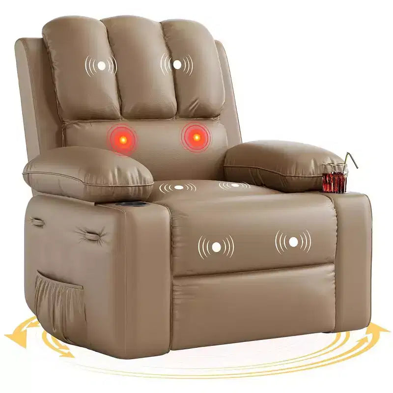 Fauteuil inclinable surdimensionné TOPOW, fauteuils inclinables pivotants à 360° avec chaleur et massage, fauteuil inclinable en éponge douce haute densité avec porte-gobelet et poche latérale