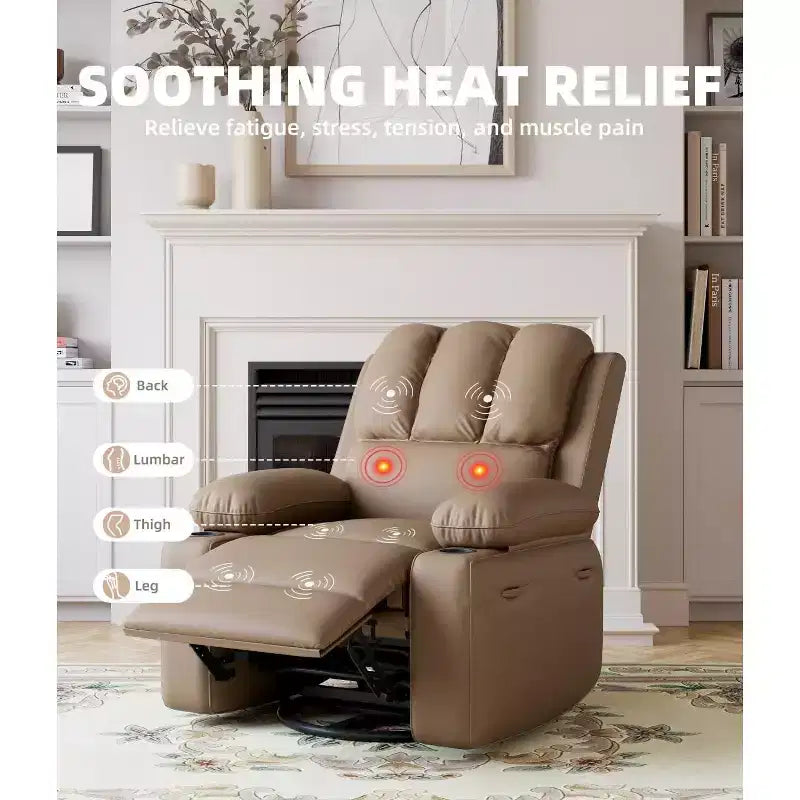 Fauteuil inclinable surdimensionné TOPOW, fauteuils inclinables pivotants à 360° avec chaleur et massage, fauteuil inclinable en éponge douce haute densité avec porte-gobelet et poche latérale
