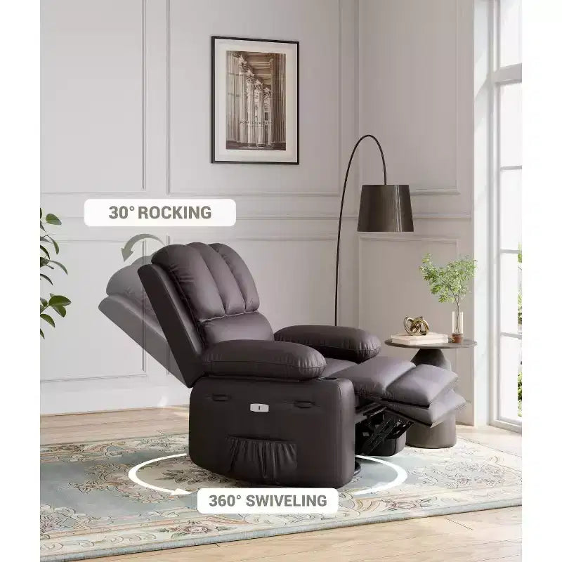 Fauteuil inclinable surdimensionné TOPOW, fauteuils inclinables pivotants à 360° avec chaleur et massage, fauteuil inclinable en éponge douce haute densité avec porte-gobelet et poche latérale
