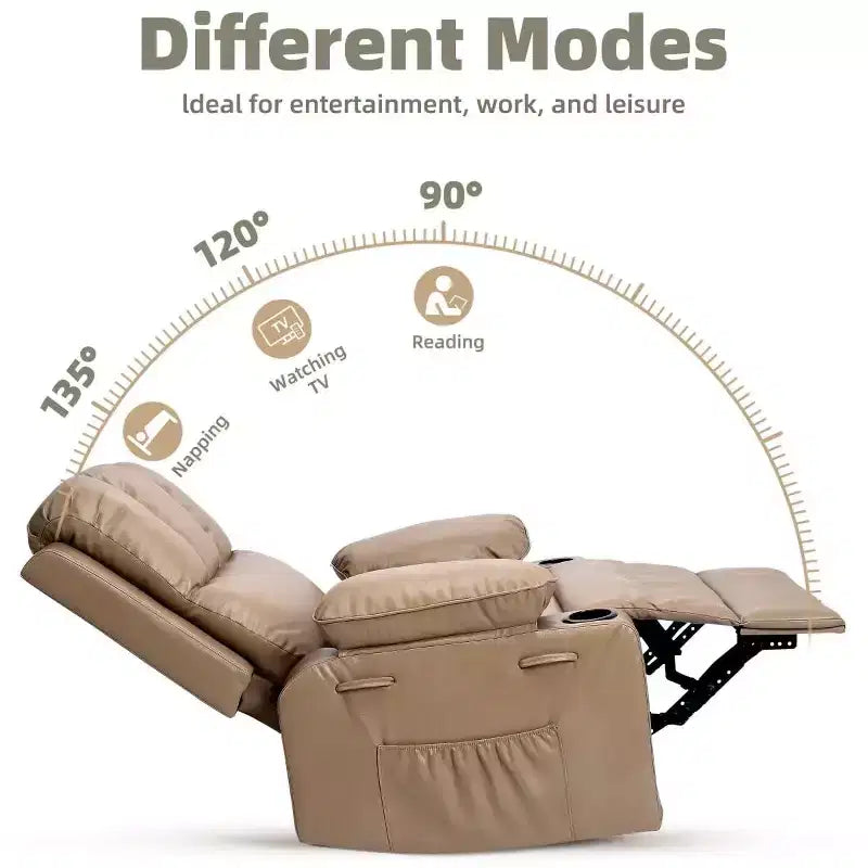Fauteuil inclinable surdimensionné TOPOW, fauteuils inclinables pivotants à 360° avec chaleur et massage, fauteuil inclinable en éponge douce haute densité avec porte-gobelet et poche latérale