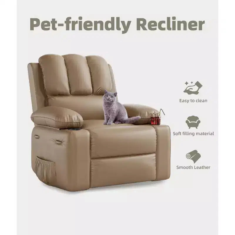 Fauteuil inclinable surdimensionné TOPOW, fauteuils inclinables pivotants à 360° avec chaleur et massage, fauteuil inclinable en éponge douce haute densité avec porte-gobelet et poche latérale