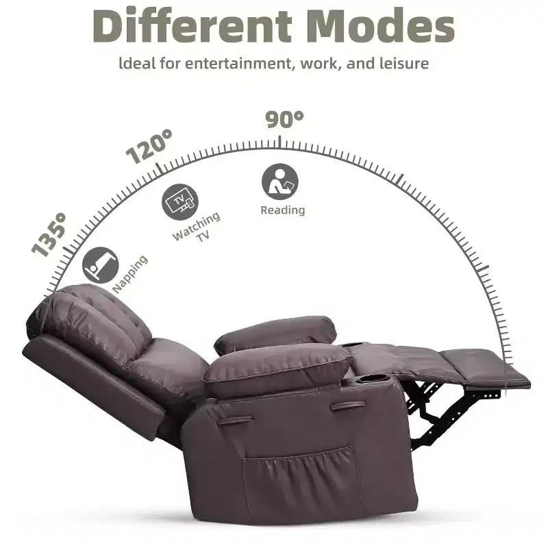 Fauteuil inclinable surdimensionné TOPOW, fauteuils inclinables pivotants à 360° avec chaleur et massage, fauteuil inclinable en éponge douce haute densité avec porte-gobelet et poche latérale