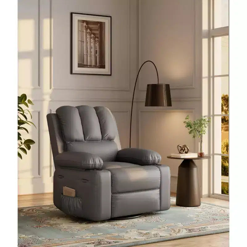 TOPOW Oversized Recliner Chair, 360 Swivel Rocker Recliners with Heat & Massage, Soft High-Density Sponge Recliner with Cup Holder & Side Pocket