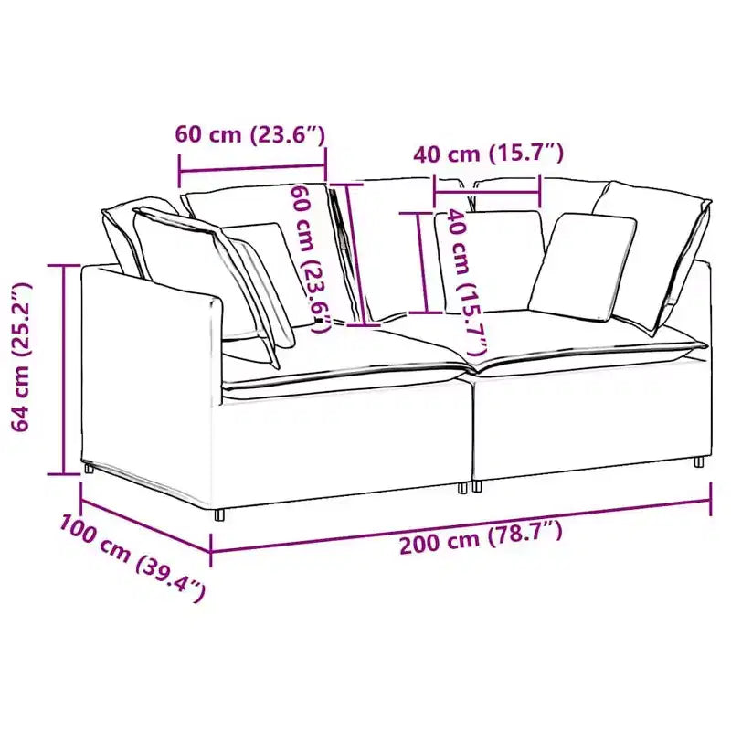 vidaXL Modular Sofa with Cushions - Velvet Dark Gray, 78.7x39.4 Durable Metal Frame for Living/Bedroom
