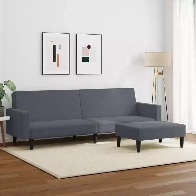 vidaXL Dark Gray Velvet 2-Seater Convertible Sofa Bed with Footstool - Soft Twin Sleeper, Adjustable Backrest, Sturdy Wooden Frame