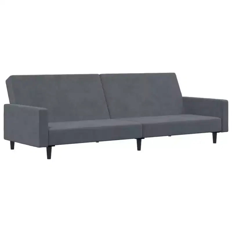 vidaXL Dark Gray Velvet 2-Seater Convertible Sofa Bed with Footstool - Soft Twin Sleeper, Adjustable Backrest, Sturdy Wooden Frame