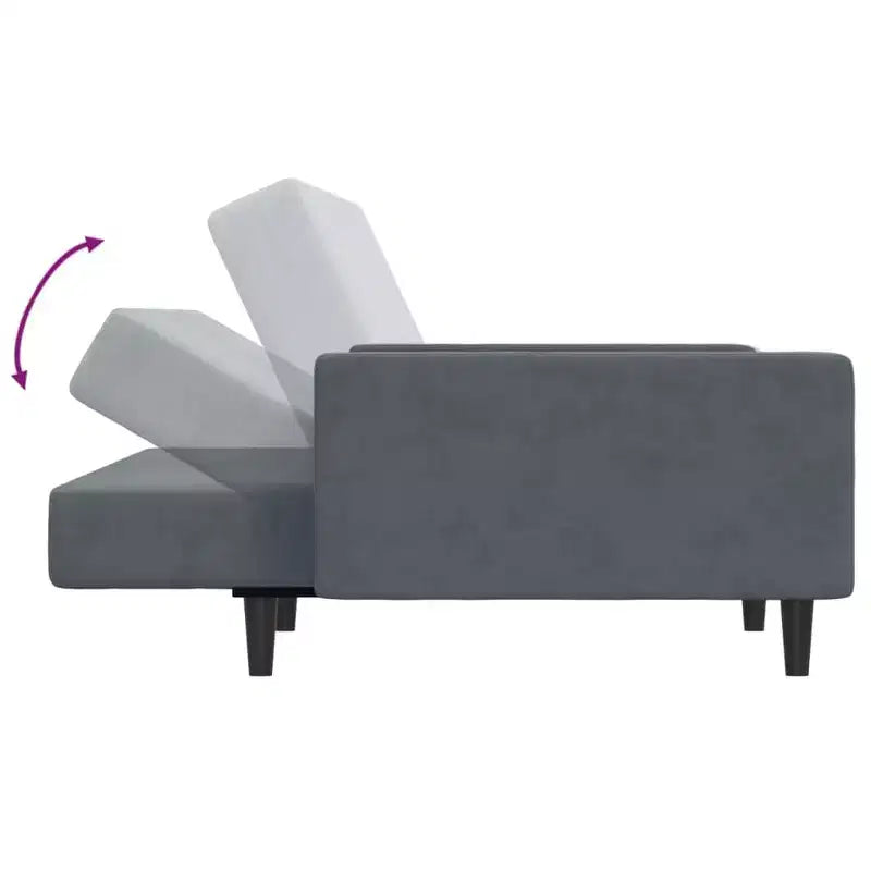 vidaXL Dark Gray Velvet 2-Seater Convertible Sofa Bed with Footstool - Soft Twin Sleeper, Adjustable Backrest, Sturdy Wooden Frame