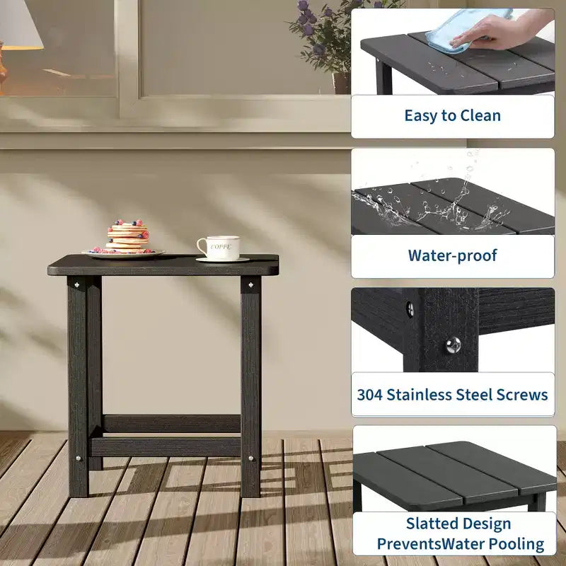 Table d'appoint d'extérieur carrée Adirondack en PEHD, résistante aux intempéries et facile à monter, petite table de patio durable pour la plage, la piscine, le balcon, le porche