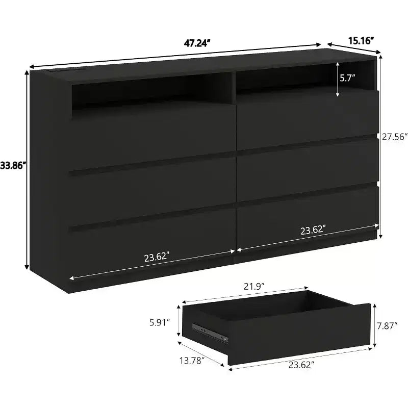 Dyonery 6 Drawer Dresser for Bedroom with LED Light