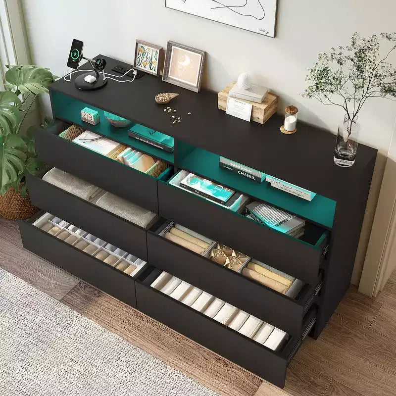 Dyonery 6 Drawer Dresser for Bedroom with LED Light