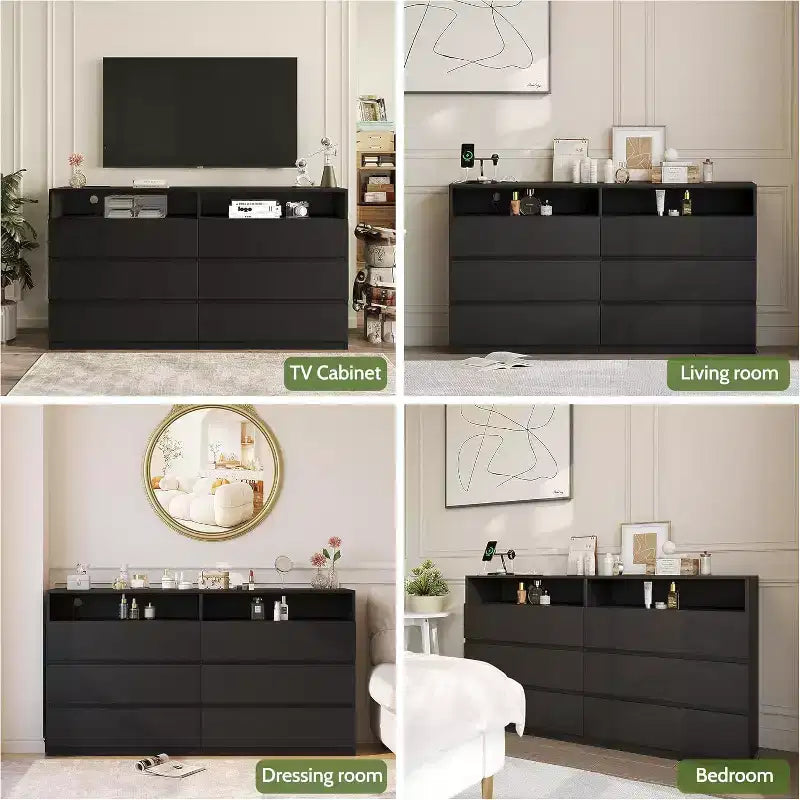 Dyonery 6 Drawer Dresser for Bedroom with LED Light