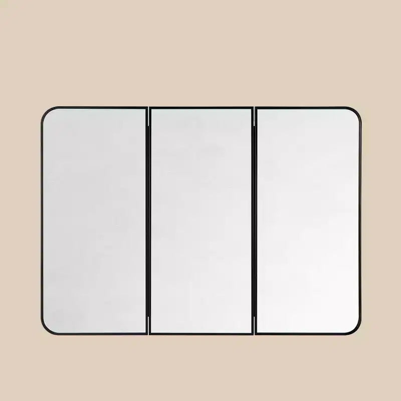 TEHOME Armoire de toilette triple porte avec miroir, cadre en métal noir, fermeture douce, étagères en verre réglables, montage en surface ou encastré