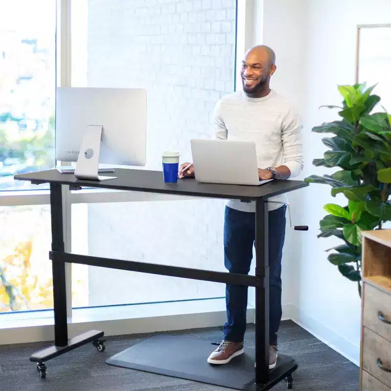 Stand Steady Tranzendesk | 55 Inch Standing Desk | Crank Height Adjustable Sit to Stand Workstation | Ergonomic Desk Supports 3 Monitors (Maple)
