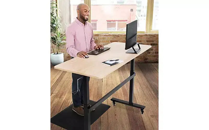 Stand Steady Tranzendesk | 55 Inch Standing Desk | Crank Height Adjustable Sit to Stand Workstation | Ergonomic Desk Supports 3 Monitors (Maple)
