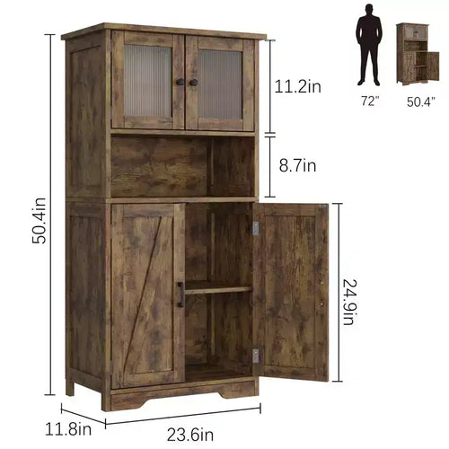 Meuble de salle de bain de 137 cm de haut, armoire de rangement style ferme avec portes vitrées et étagères réglables, armoires de cuisine autonomes, buffet pour chambre