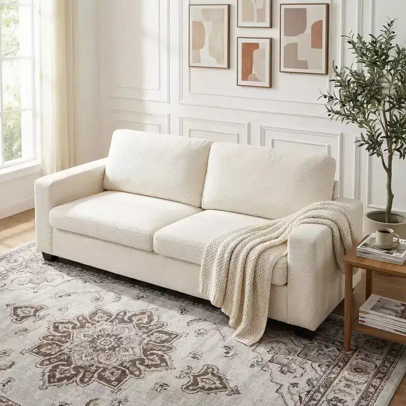 84 Upholstered Apartment Sofa, Modern 2-Seater Corduroy Couch with Wide Arms and Supportive Cushions for Living Room