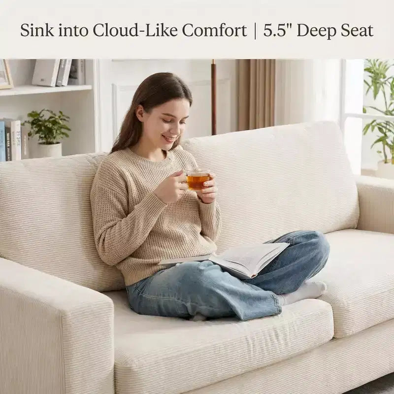 84 Upholstered Apartment Sofa, Modern 2-Seater Corduroy Couch with Wide Arms and Supportive Cushions for Living Room
