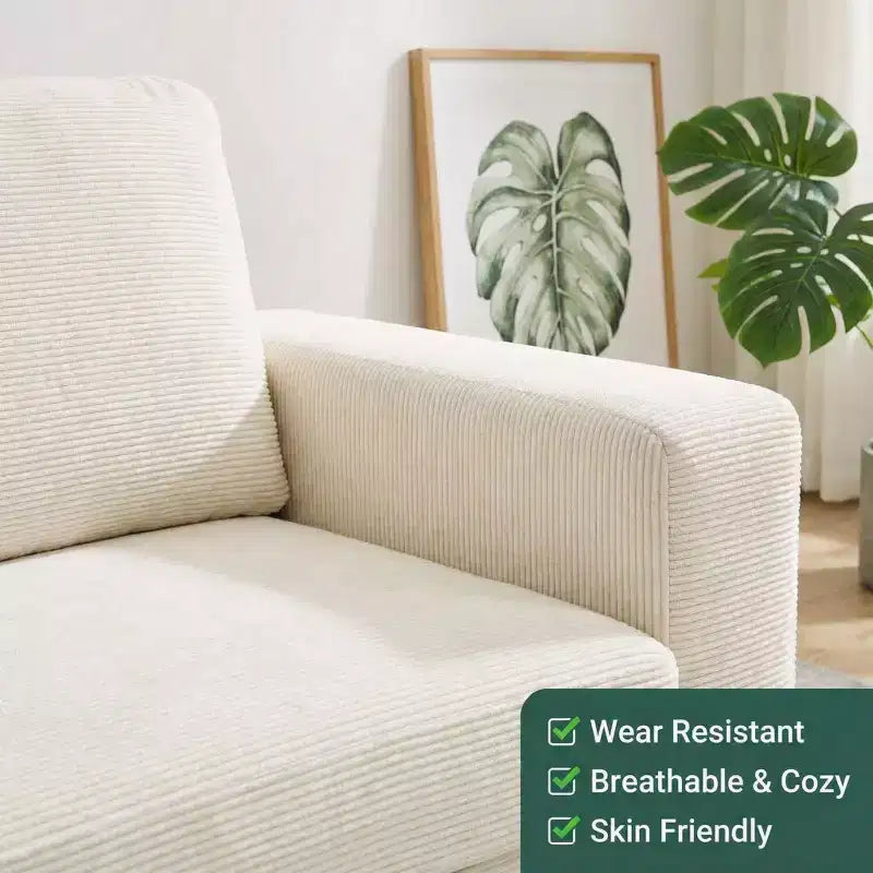 84 Upholstered Apartment Sofa, Modern 2-Seater Corduroy Couch with Wide Arms and Supportive Cushions for Living Room