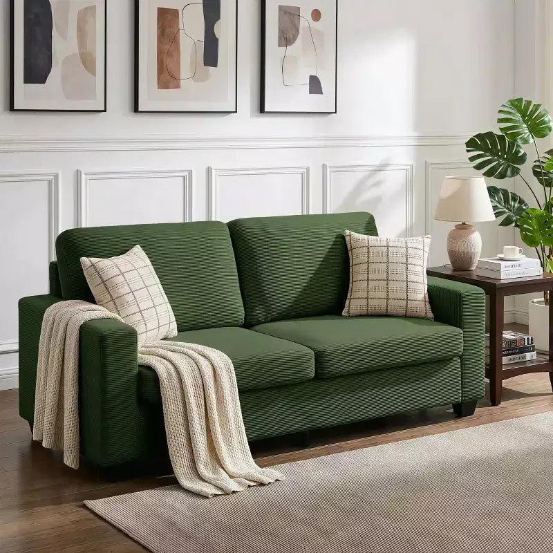 84 Upholstered Apartment Sofa, Modern 2-Seater Corduroy Couch with Wide Arms and Supportive Cushions for Living Room