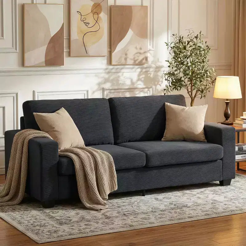 84 Upholstered Apartment Sofa, Modern 2-Seater Corduroy Couch with Wide Arms and Supportive Cushions for Living Room