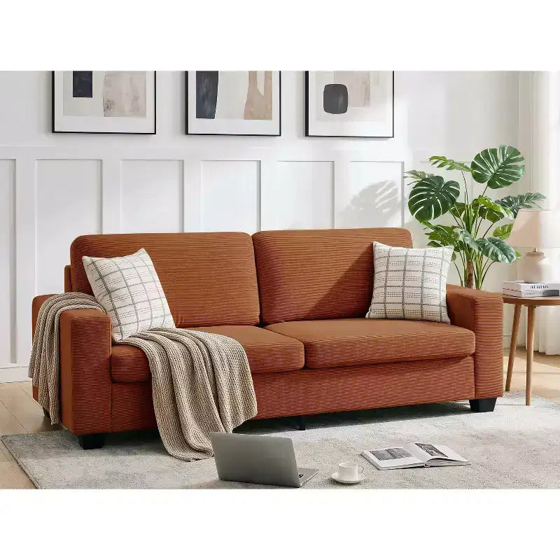 84 Upholstered Apartment Sofa, Modern 2-Seater Corduroy Couch with Wide Arms and Supportive Cushions for Living Room