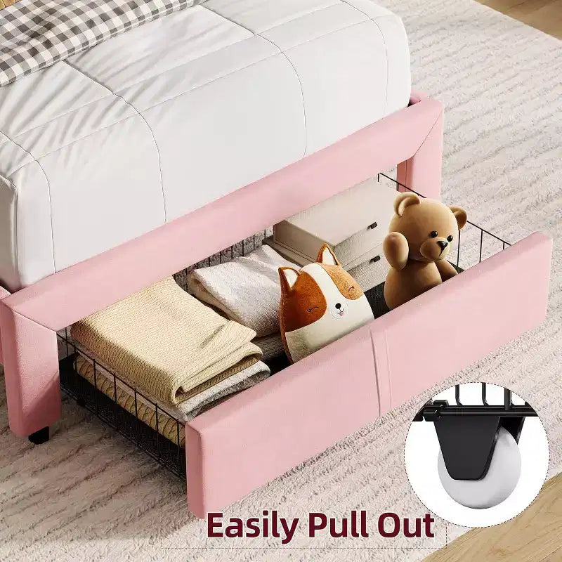 Acekool Twin Bed Set - 2 Upholstered Storage Beds with Bookcase Headboards
