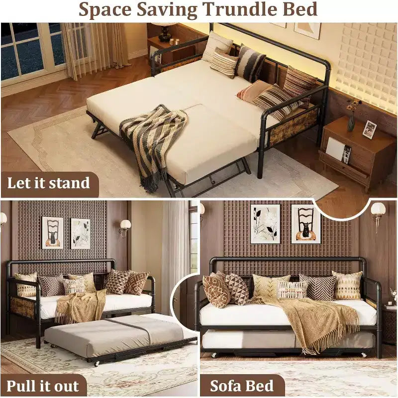 Acekool Twin Daybed with Trundle - Space-Saving Sofa & Guest Bed