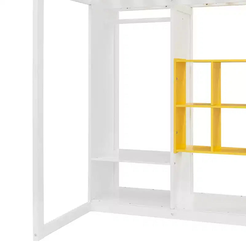 Twin/Full Size Wood Loft Bed with Wardrobe, Colorful Shelves & Cabinet, Reversible Staircase - ModernLuxe