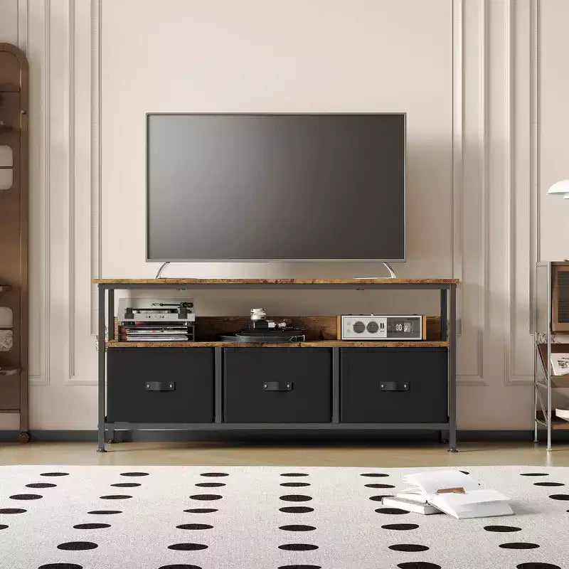 Meuble TV 55 po avec rangement - Meuble TV moderne avec tiroirs et étagères pour salon et chambre à coucher