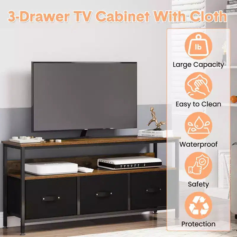 Meuble TV 55 po avec rangement - Meuble TV moderne avec tiroirs et étagères pour salon et chambre à coucher