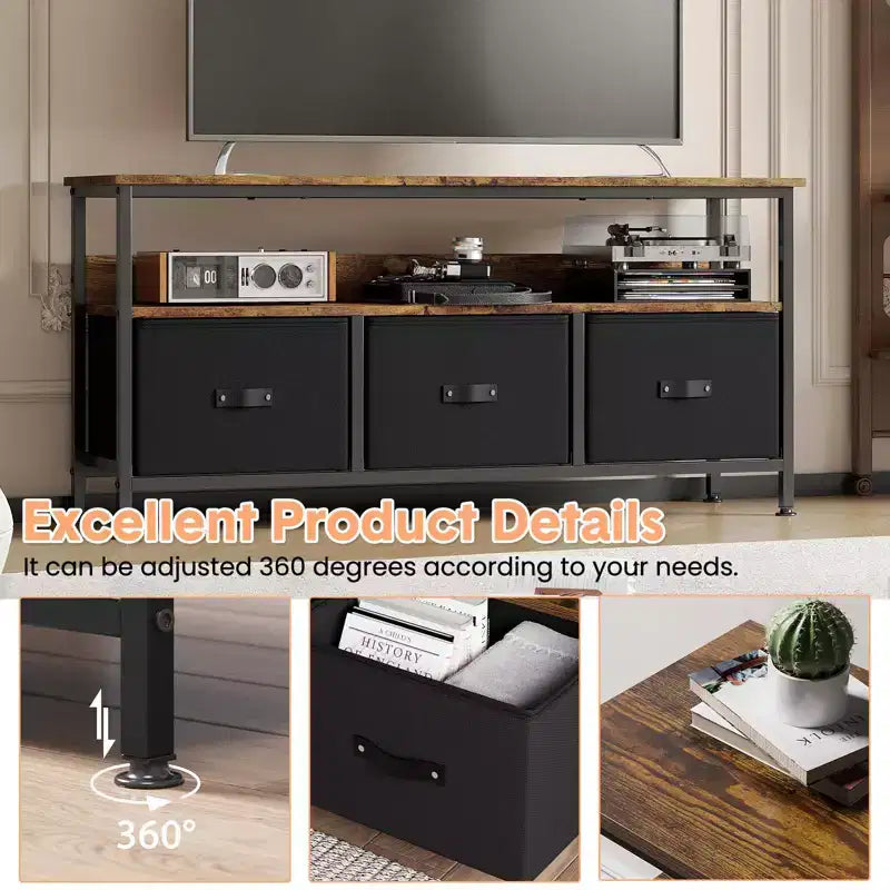 Meuble TV 55 po avec rangement - Meuble TV moderne avec tiroirs et étagères pour salon et chambre à coucher