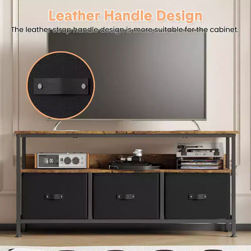 Meuble TV 55 po avec rangement - Meuble TV moderne avec tiroirs et étagères pour salon et chambre à coucher