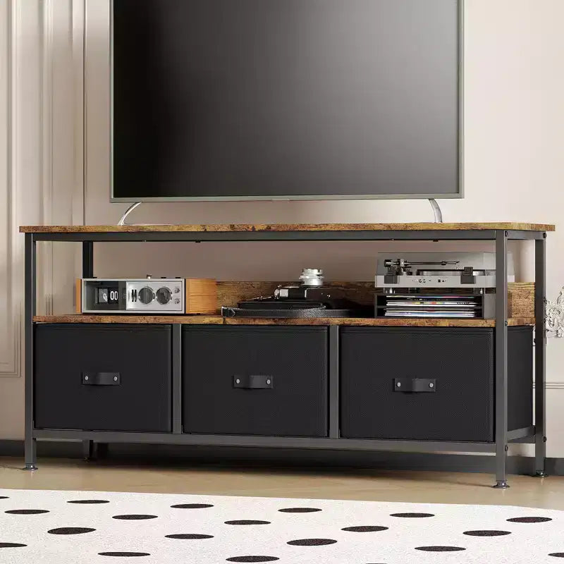 Meuble TV 55 po avec rangement - Meuble TV moderne avec tiroirs et étagères pour salon et chambre à coucher
