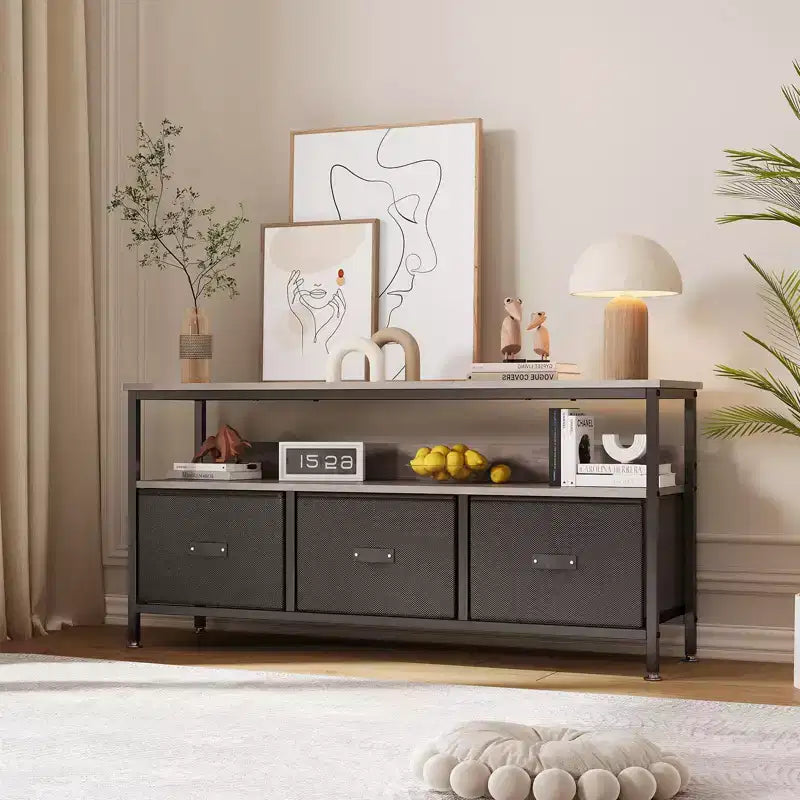 Meuble TV 55 po avec rangement - Meuble TV moderne avec tiroirs et étagères pour salon et chambre à coucher