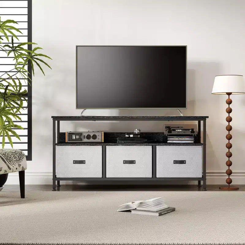 Meuble TV 55 po avec rangement - Meuble TV moderne avec tiroirs et étagères pour salon et chambre à coucher