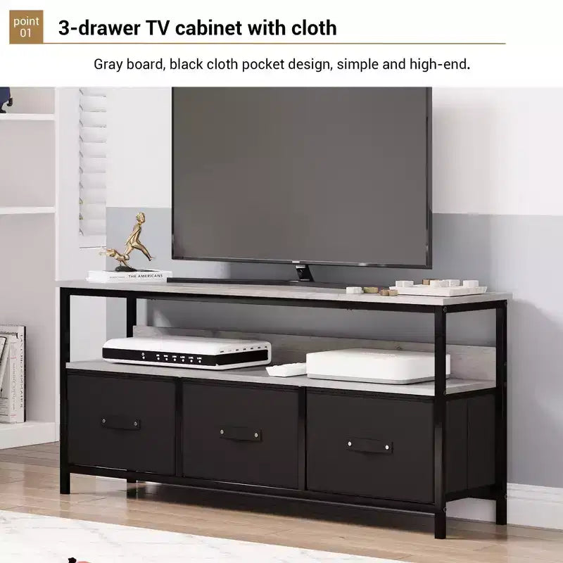 Meuble TV 55 po avec rangement - Meuble TV moderne avec tiroirs et étagères pour salon et chambre à coucher