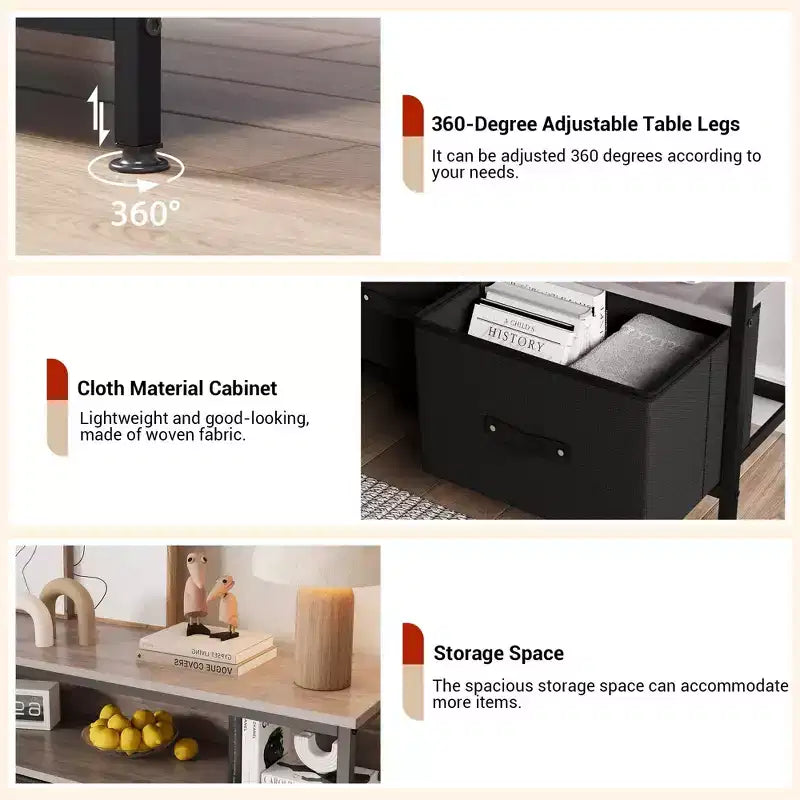 Meuble TV 55 po avec rangement - Meuble TV moderne avec tiroirs et étagères pour salon et chambre à coucher