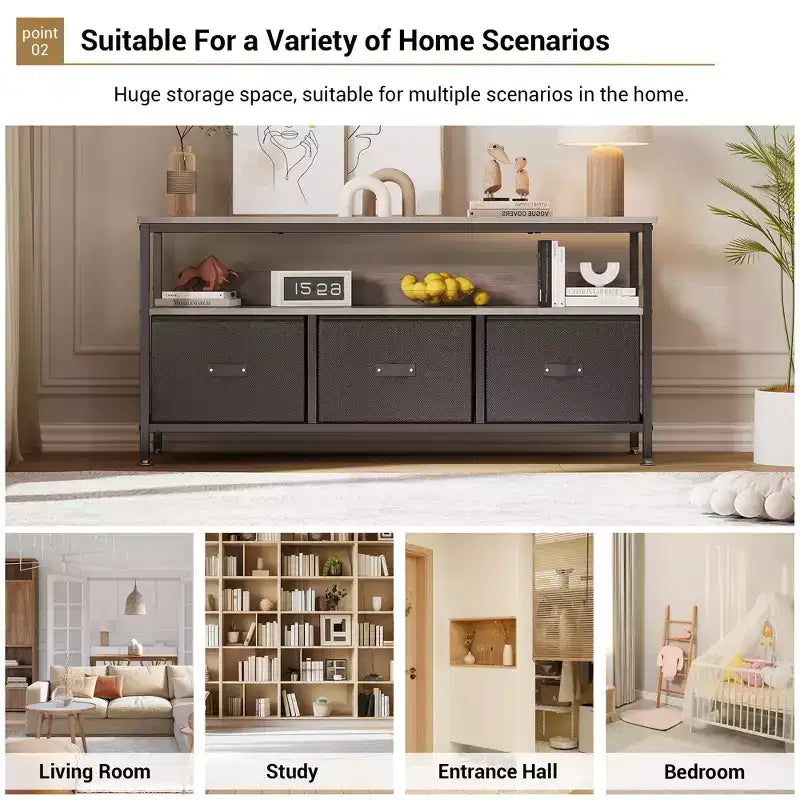 Meuble TV 55 po avec rangement - Meuble TV moderne avec tiroirs et étagères pour salon et chambre à coucher